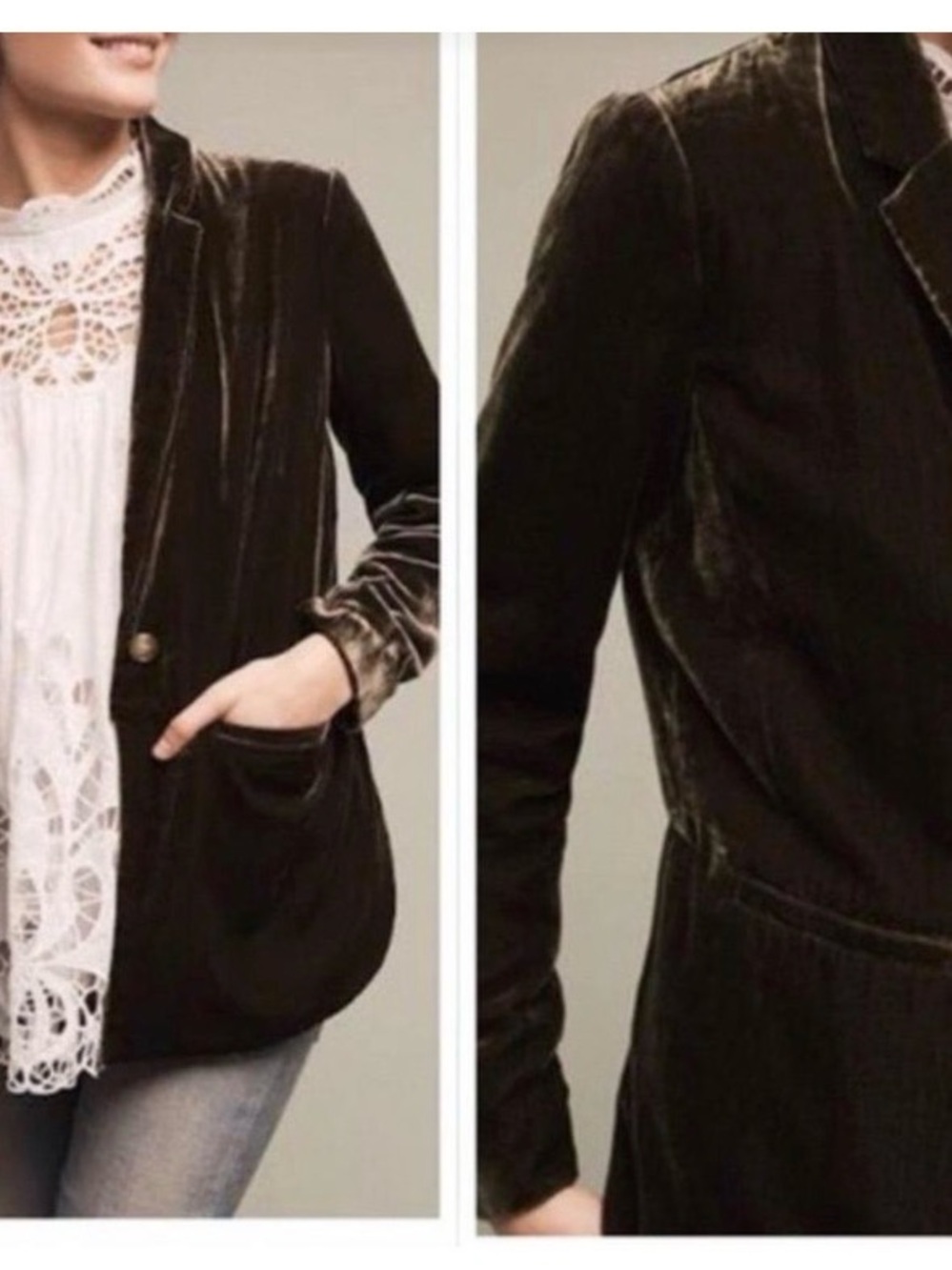 Anthropologie Cartonnier Crushed
Velvet Blazer Forest Green Women’s Size 10 Fall